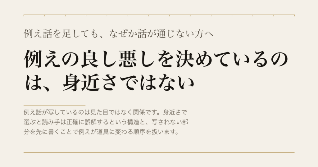 例え話を足しても、なぜか話が通じない方へ/例えの良し悪しを決めているのは、身近さではない