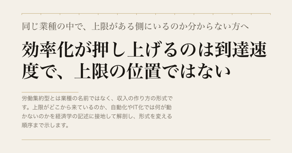 同じ業種の中で、上限がある側にいるのか分からない方へ／効率化が押し上げるのは到達速度で、上限の位置ではない
