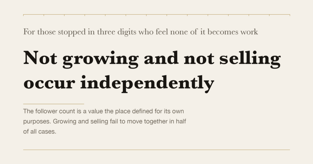 For those stopped in three digits who feel none of it becomes work — Not growing and not selling occur independently