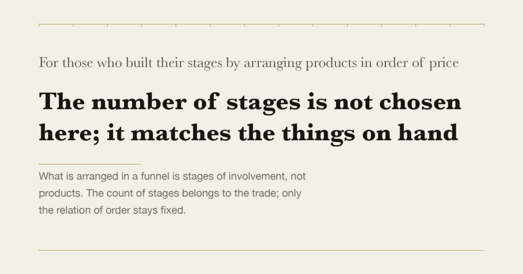 For those who built their stages by arranging products in order of price — The number of stages is not chosen here; it matches the things on hand
