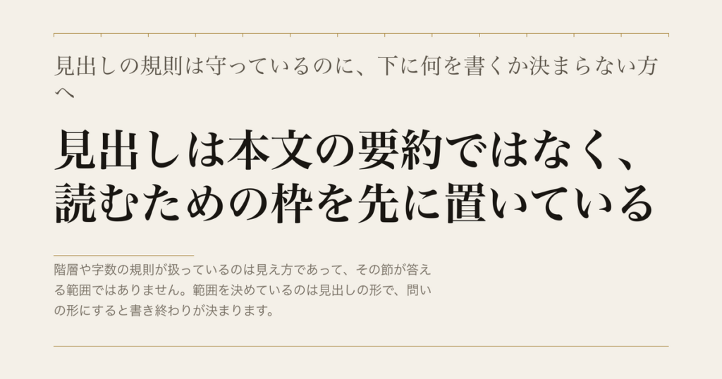 見出しの規則は守っているのに、下に何を書くか決まらない方へ/見出しは本文の要約ではなく、読むための枠を先に置いている