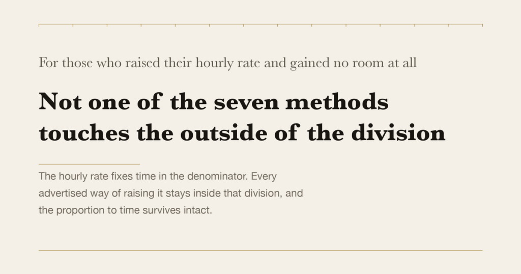 For those who raised their hourly rate and gained no room at all — Not one of the seven methods touches the outside of the division