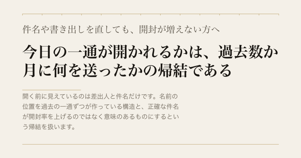 件名や書き出しを直しても、開封が増えない方へ／今日の一通が開かれるかは、過去数か月に何を送ったかの帰結である