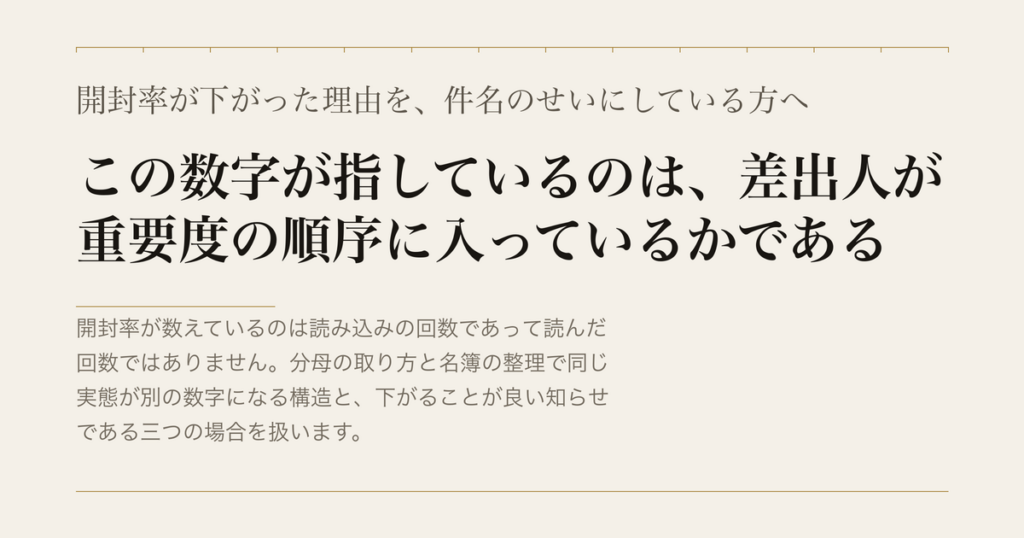 開封率が下がった理由を、件名のせいにしている方へ／この数字が指しているのは、差出人が重要度の順序に入っているかである