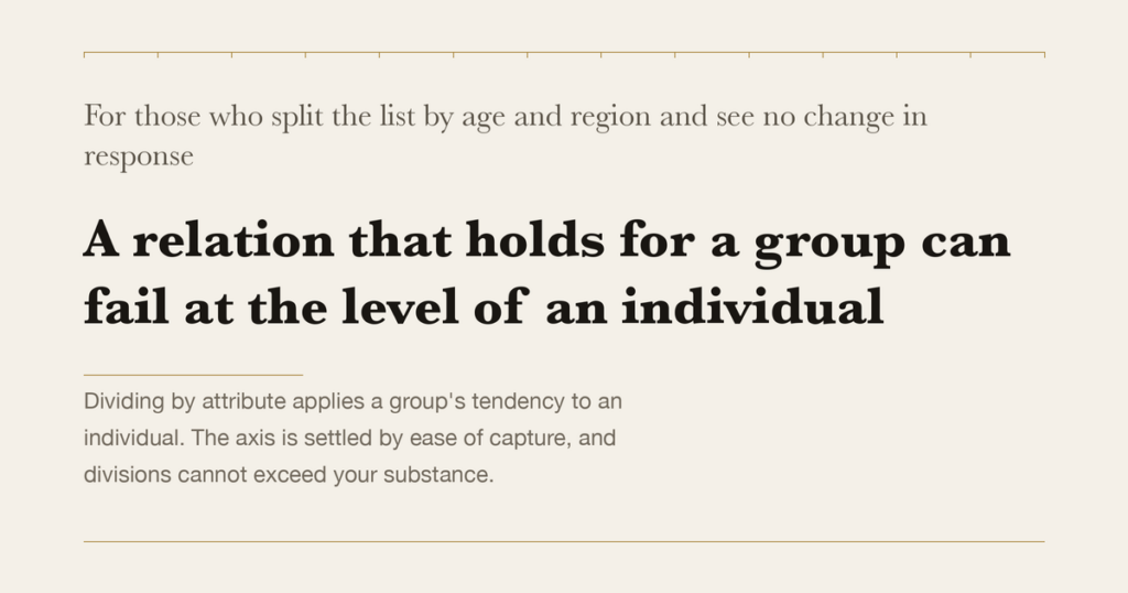 For those who split the list by age and region and see no change in response — A relation that holds for a group can fail at the level of an individual