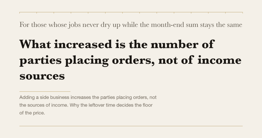 For those whose jobs never dry up while the month-end sum stays the same — What increased is the number of parties placing orders, not of income sources