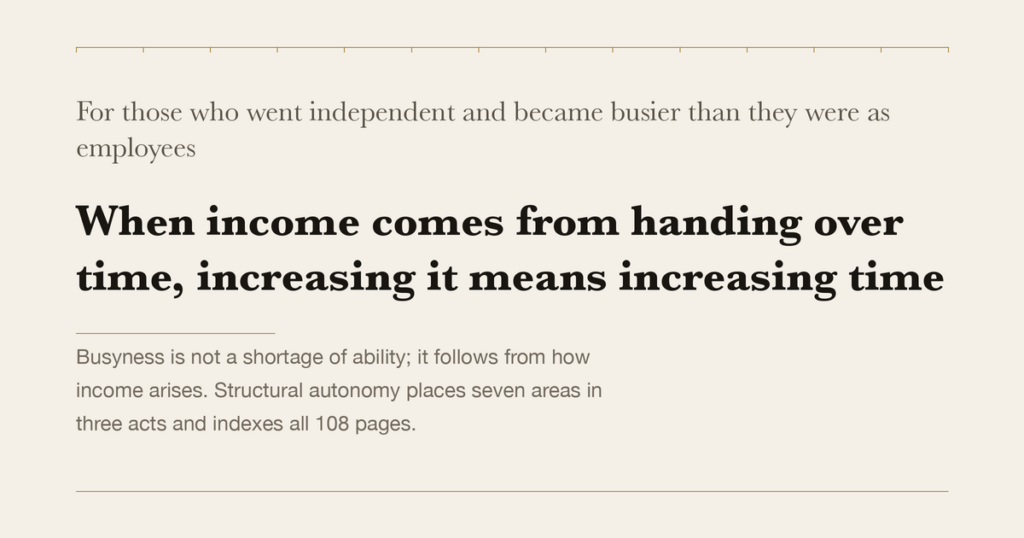 For those who went independent and became busier than they were as employees — When income comes from handing over time, increasing it means increasing time