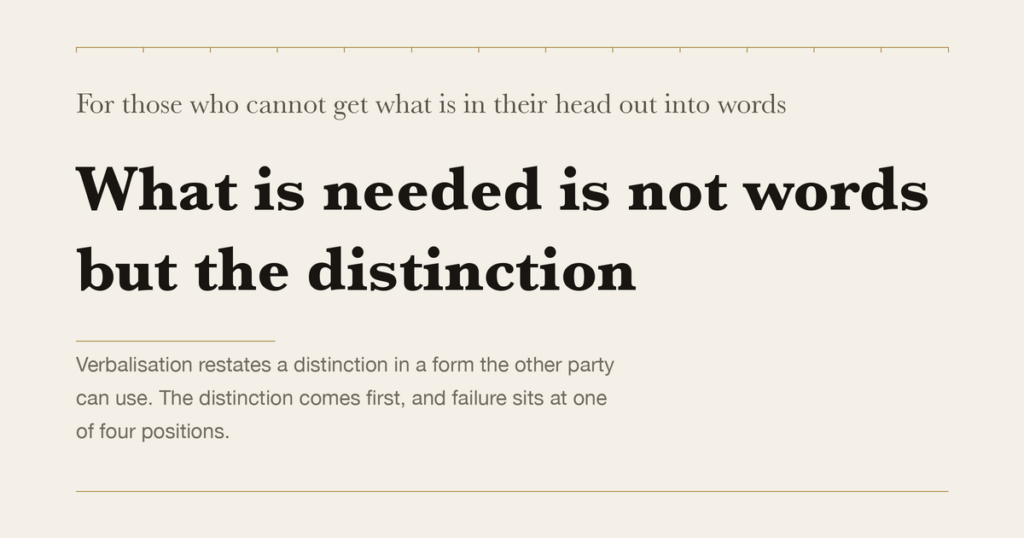 For those who cannot get what is in their head out into words — What is needed is not words but the distinction